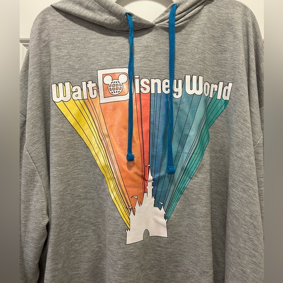 Disney Parks Walt Disney World Retro Rainbow Lightweight Hoodie Sweatshirt 2X - Picture 2 of 4